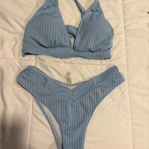Blue Striped Bikini Set